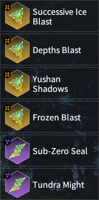 Successive Ice Blast, Frozen Blast, Depths Blast, Yushan Shadows, Sub-Zero Seal & Tundra Might