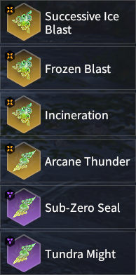 Successive Ice Blast, Frozen Blast, Incineration, Arcane Thunder, Sub-Zero Seal & Tundra Might